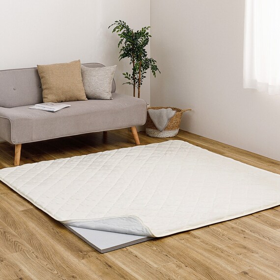 【ずれにくいラグ】ラグカバー&アンダーラグセット 185×185cm(フランネル/アイボリー) 1枚目画像