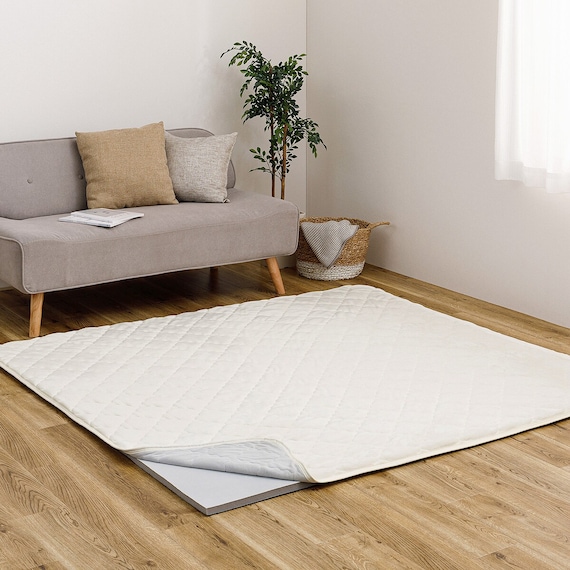 【ずれにくいラグ】ラグカバー&アンダーラグセット 185×185cm(フランネル/アイボリー) 1枚目画像