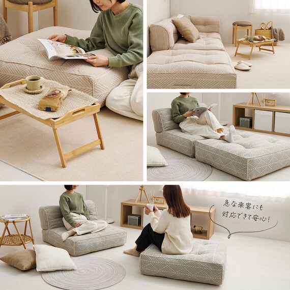 連結できるフロアソファ オットマン 布張りタイプ (GY) 10枚目画像