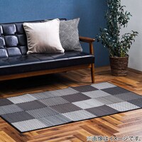 【国産】い草ラグ DXカラフルブロック 191×250cm (グレー)