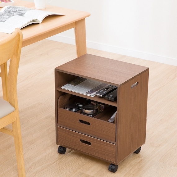 ダイニングテーブル下に収まる整理収納ワゴン(2段 ブラウン) 1枚目画像