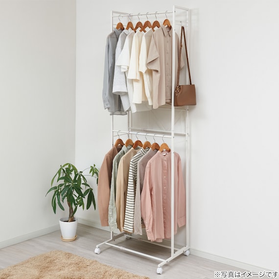 2段ハンガーラックワイド 伸縮タイプ (ホワイト) 5枚目画像