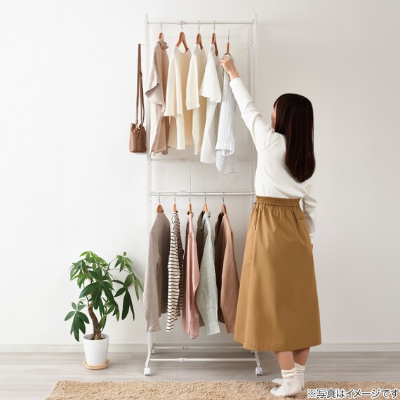 2段ハンガーラックワイド 伸縮タイプ (ホワイト) 6枚目画像
