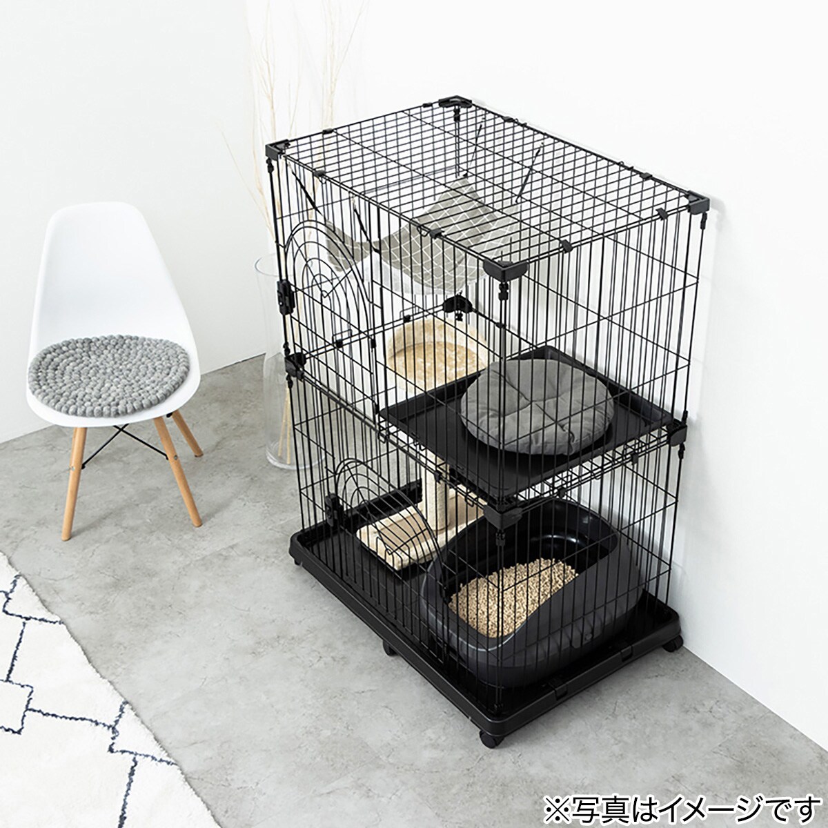 富山市まで引き取り希望 猫用ケージ 2段 ハンモック付き