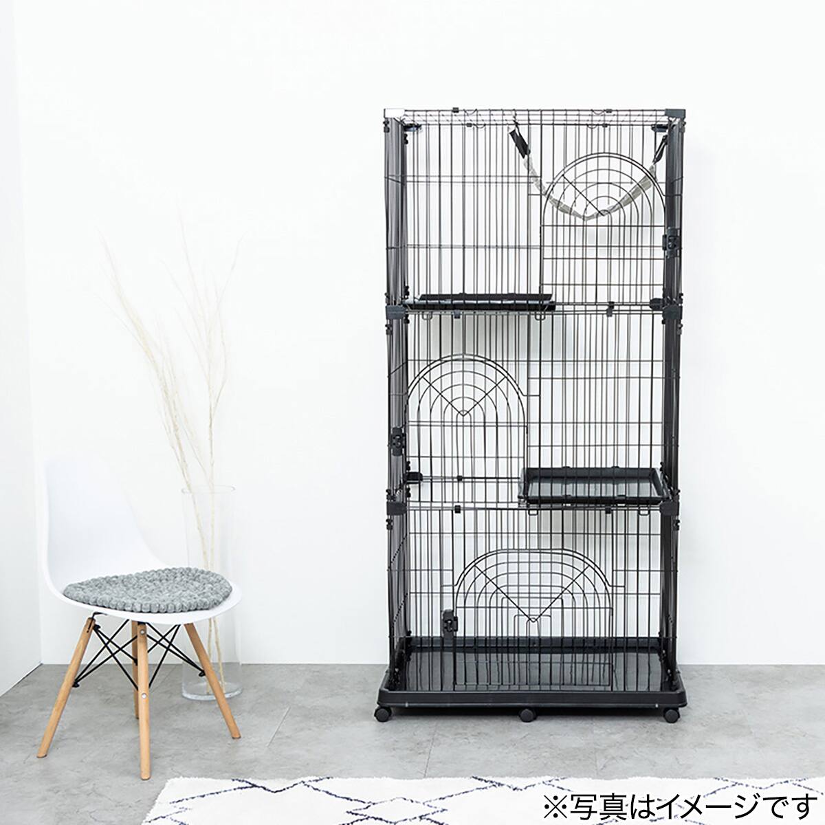 ハンモック付きネコ用ケージ3段(SN BK) | ニトリネット【公式】 家具