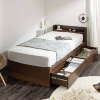 シングル 棚コンセント付きチェストベッドとマットレスセット (SCL ブラウン / NPR ボンネルコイル)