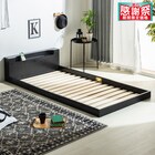 セミダブル 棚・照明・コンセント付きフロアベッドフレーム (ORO BK) 1枚目画像