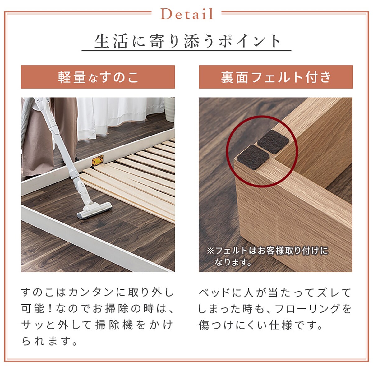 ダブル 棚・照明・コンセント付きフロアベッドフレーム (ORO BK