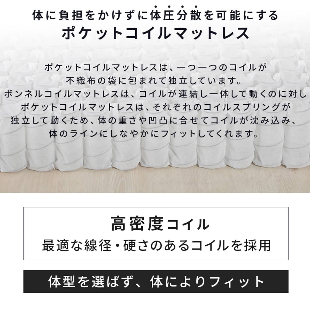 セミシングルショート ポケットコイルマットレス (RRS 厚さ21cm