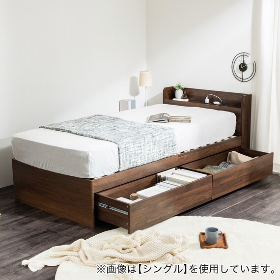 セミシングル 棚コンセント付きチェストベッドとマットレスセット (SCL ブラウン / NPR ボンネルコイル) 2枚目画像