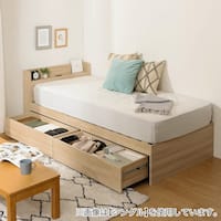 セミシングルショート 棚コンセント付きチェストベッドフレーム (SCL 浅引出しタイプ ナチュラル)