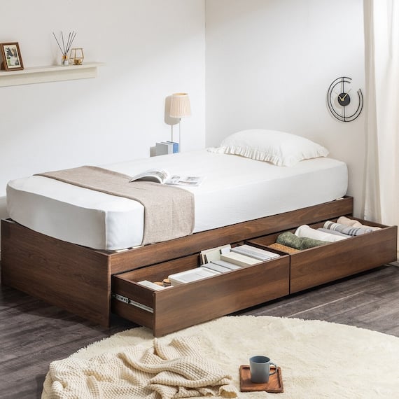 シングル ヘッドレスチェストベッドフレーム (MDN ブラウン) 1枚目画像