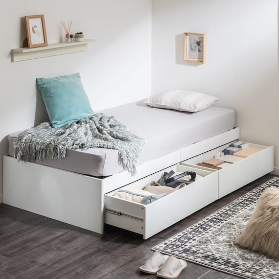 シングル ヘッドレスチェストベッドフレーム (MDN ホワイト) 1枚目画像