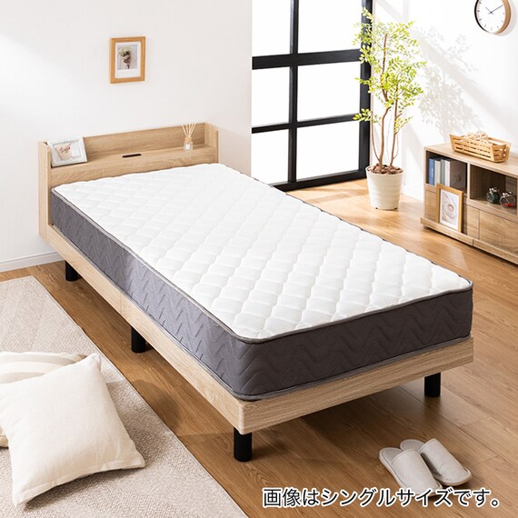 セミシングルショート マットレス付き棚付きすのこベッド (MRS ナチュラル / SLT01) 1枚目画像