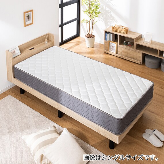 セミシングルショート マットレス付き棚付きすのこベッド (MRS ナチュラル / SLT01) 2枚目画像