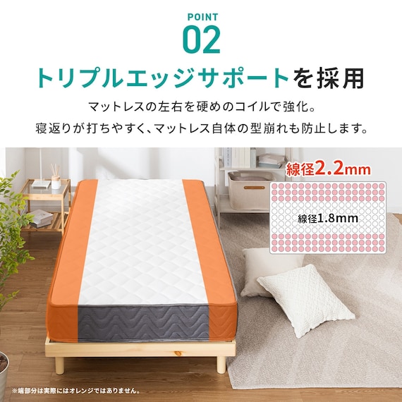 セミシングルショート マットレス付き棚付きすのこベッド (MRS ナチュラル / SLT01) 17枚目画像