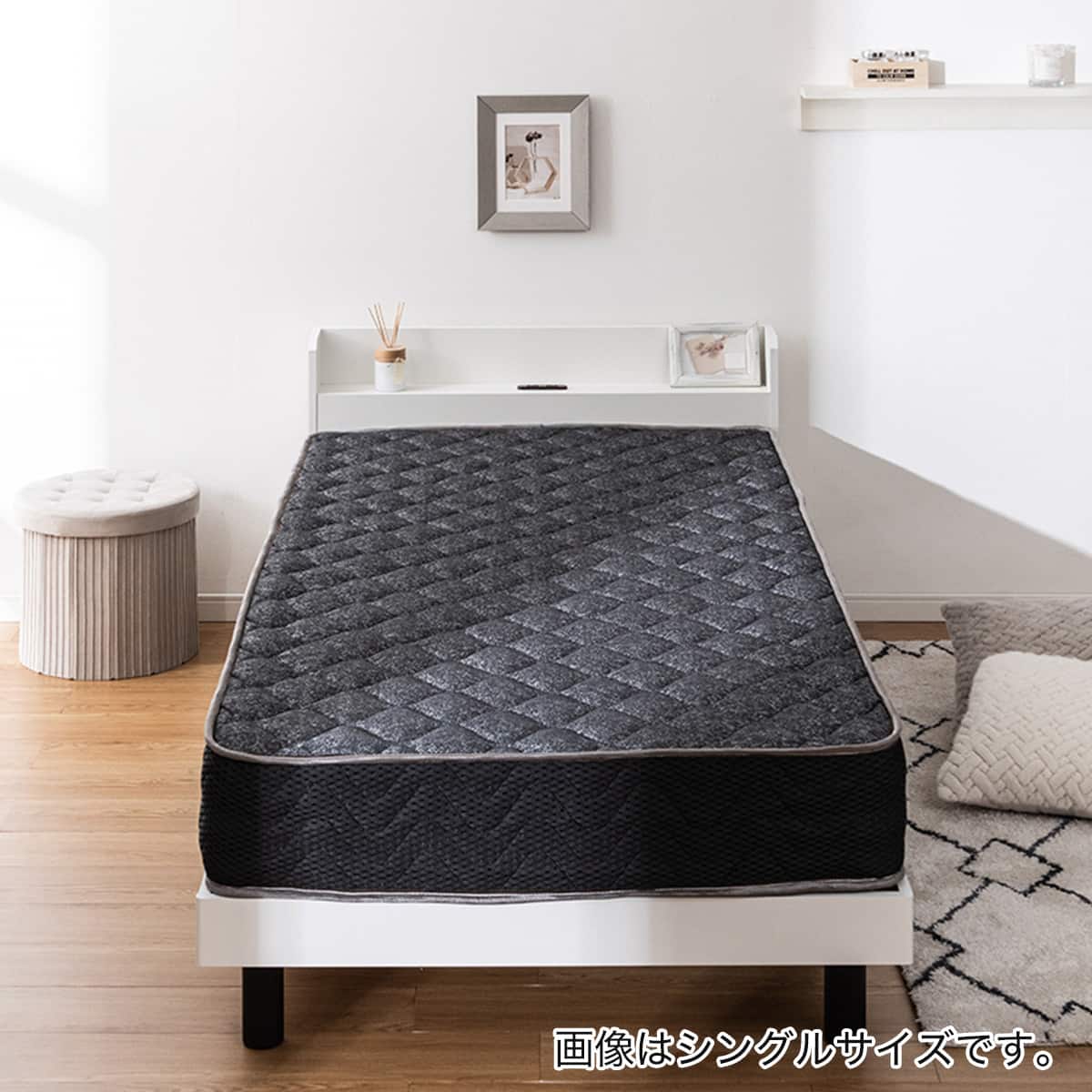 セミシングルショート マットレス付き棚付きすのこベッド (MRS