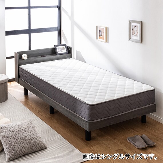 セミシングルショート マットレス付き棚付きすのこベッド (MRS グレー 