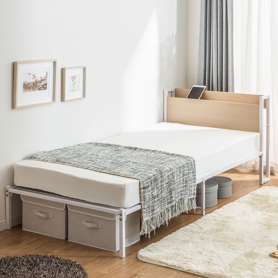 棚付きパイプベッド(ZHO セミシングルショート ナチュラル) 1枚目画像