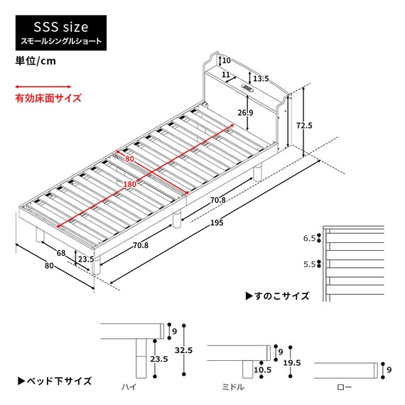 天然木棚付きすのこベッド ZUTH セミシングルショート ブラウン 22枚目画像