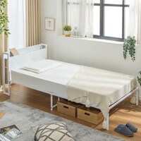 【デコホーム商品】棚付きパイプベッド(ZHO シングル 大理石調ホワイト)