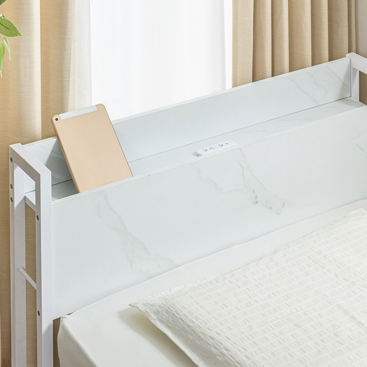 デコホーム商品】棚付きパイプベッド(ZHO シングル 大理石調ホワイト)通販 | ニトリネット【公式】 家具・インテリア通販