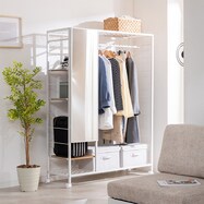 ミラー&収納付きハンガーラック (PUF)【期間限定価格:11/28~1/5まで】