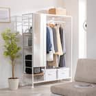 ミラー&収納付きハンガーラック (PUF WH) 1枚目画像