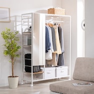 ミラー&収納付きハンガーラック (PUF)