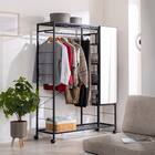 ミラー＆収納付きハンガーラック (PUF BK) 1枚目画像