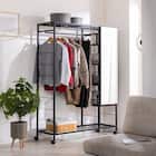 ミラー&収納付きハンガーラック (PUF BK) 1枚目画像