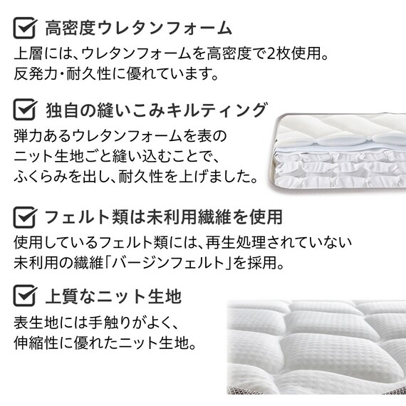 セミシングル幅80cm 脚付きすのこベッドとマットレスセット (SRN2 ホワイト / RRS ポケットコイル) 20枚目画像