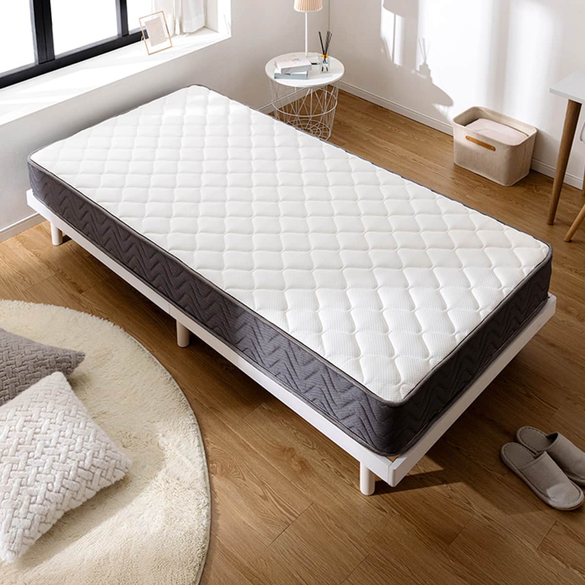 シングル マットレス付き脚付きすのこベッド (SRN2 ホワイト / SLT01