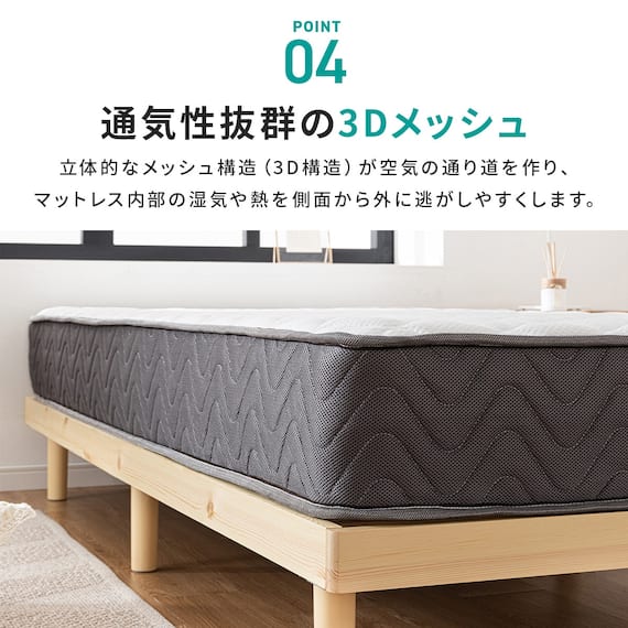 シングル マットレス付き脚付きすのこベッド (SRN2 ホワイト / SLT01) 20枚目画像