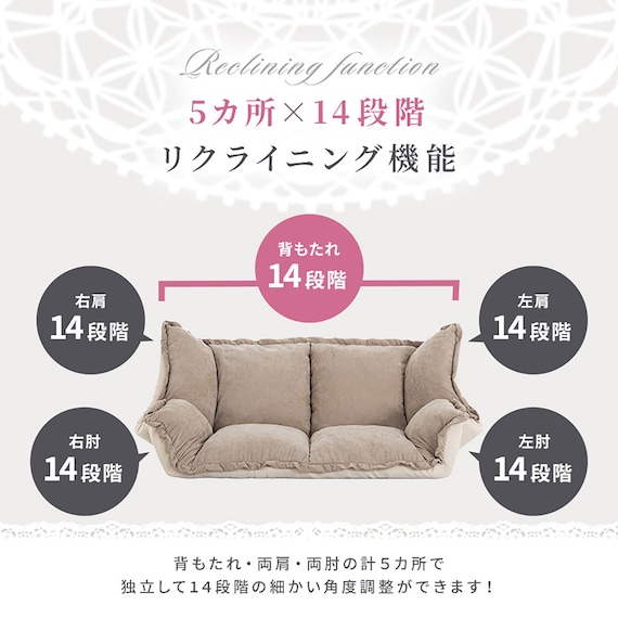 フリル座椅子(ムール 2P ピンク) 5枚目画像