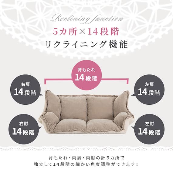 フリル座椅子(ムール 2P ライトグレー) 5枚目画像