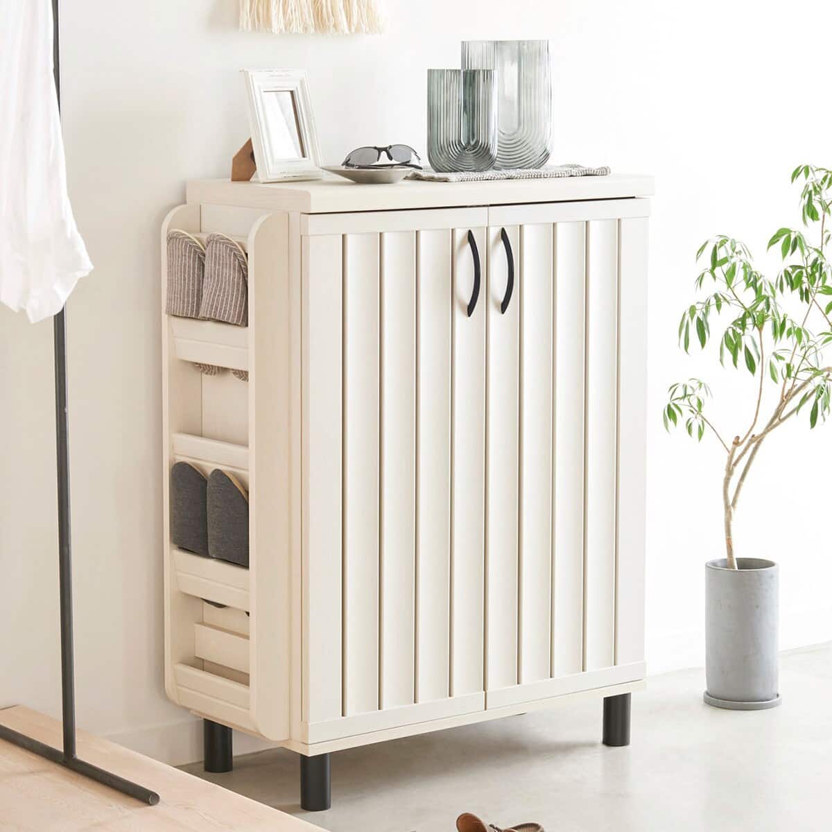 スリット入りシューズボックス スリッパラック付き スリット入りシューズボックス スリッパラック付き (幅75cm GBP WH