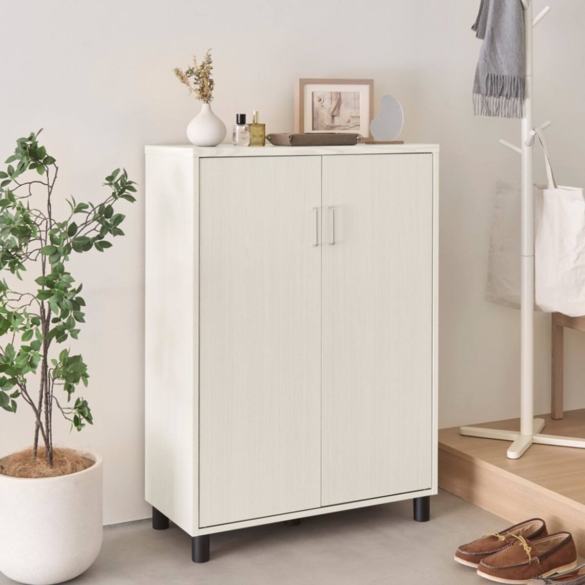 シンプルシューズボックス ハイタイプ (FUL 幅80cm ホワイトウォッシュ