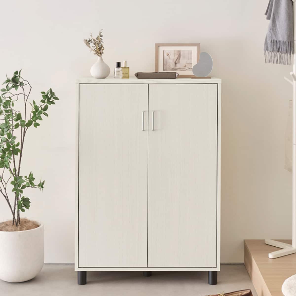 シンプルシューズボックス ハイタイプ (FUL 幅80cm ホワイトウォッシュ
