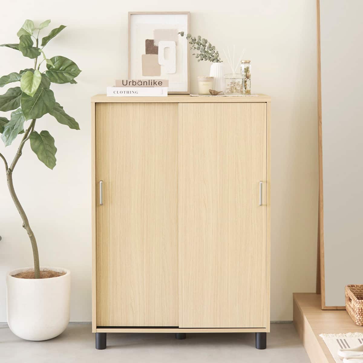 シンプルシューズボックス ハイタイプ (FUL 幅80cm ナチュラル