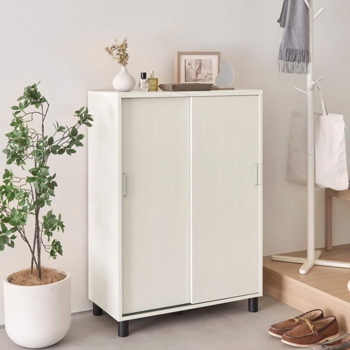 NITORI ニトリ シューズボックス ハイタイプ ホワイトウォッシュ シンプルシューズボックス ハイタイプ (FUL 幅80cm ホワイトウォッシュ