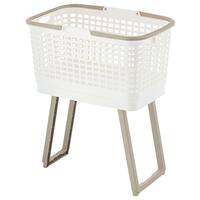 もっと腰楽ランドリーバスケット ワイド 収納式スタンド付き (アイボリー)