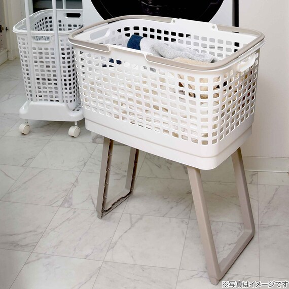 もっと腰楽ランドリーバスケット ワイド 収納式スタンド付き (アイボリー) 5枚目画像