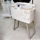 もっと腰楽ランドリーバスケット ワイド 収納式スタンド付き (アイボリー) 5枚目画像