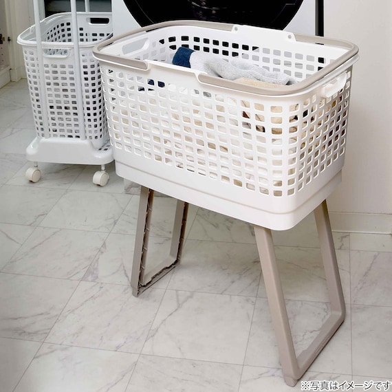 もっと腰楽ランドリーバスケット ワイド 収納式スタンド付き (アイボリー) 5枚目画像