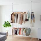 つっぱり 2段 ハンガーラック ワイド(ホワイト) 1枚目画像