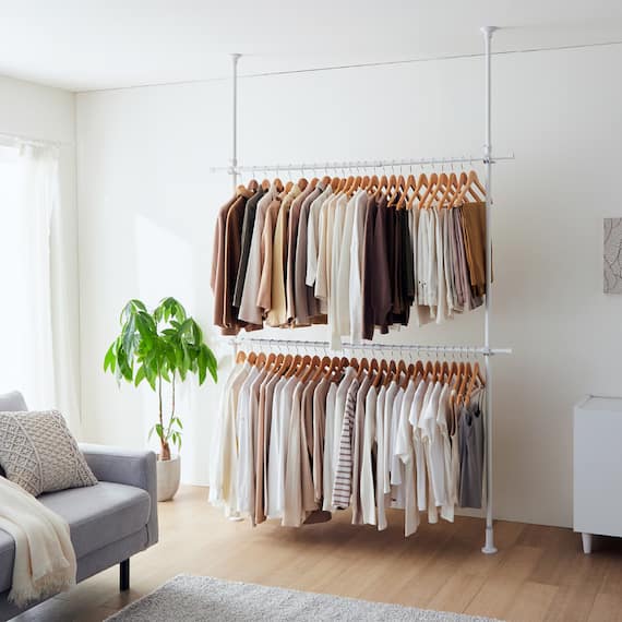 つっぱり 2段 ハンガーラック ワイド(ホワイト) 7枚目画像