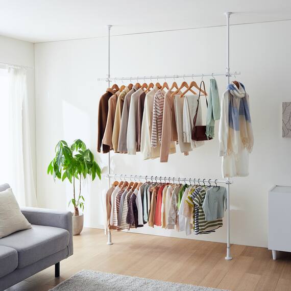 つっぱり 2段 ハンガーラック ワイド(ホワイト) 8枚目画像