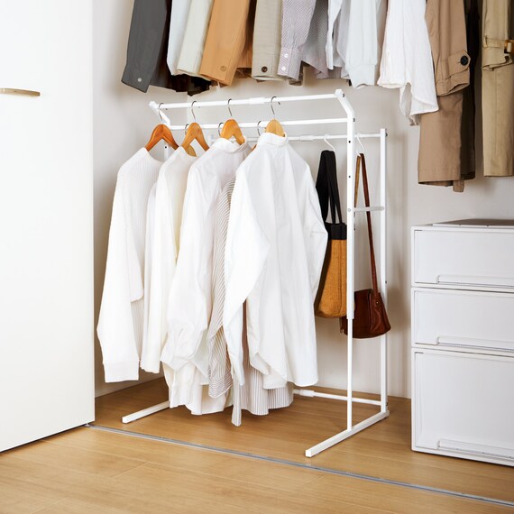 縦横伸縮 クローゼット ハンガーラック3連(ホワイト) 13枚目画像