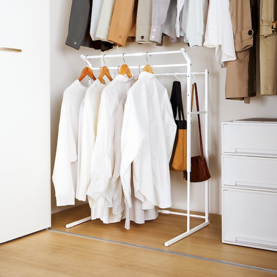 縦横伸縮 クローゼット ハンガーラック3連(ホワイト) 13枚目画像